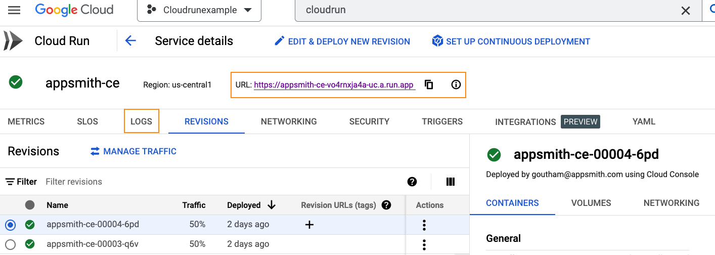 URL of Appsmith deployed on Cloud Run
