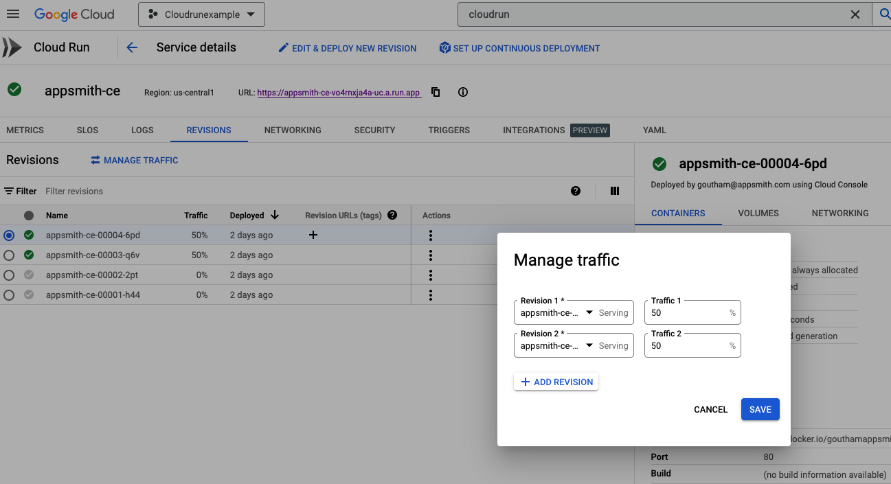 Manage traffic between revisions
