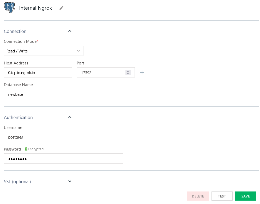 Connecting from Appsmith to local PostgreSQL database using ngrok