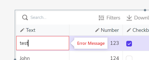 Error message when input is invalid